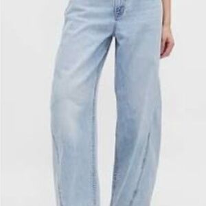 GAP x BEIS High Rise Barrel Blue Denim Jeans